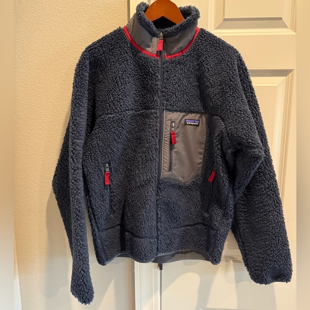 Patagonia Men's Classic Retro X Sherpa Fleece Jacket - New Navy and Wax Red